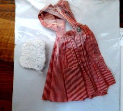 889 BARBIE CANDY STRIPER VOLUNTEER 1964 STRIPED PINAFORE AND WHITE WASH CLOTH